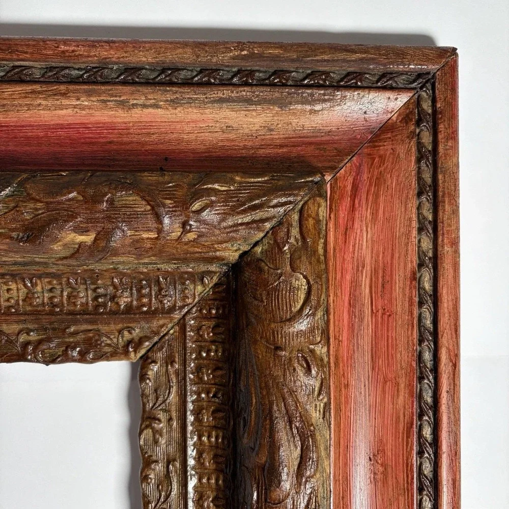 Antique 19thC Hand Carved Wood Picture Frame Ornate Baroque Scroll Gilt 29